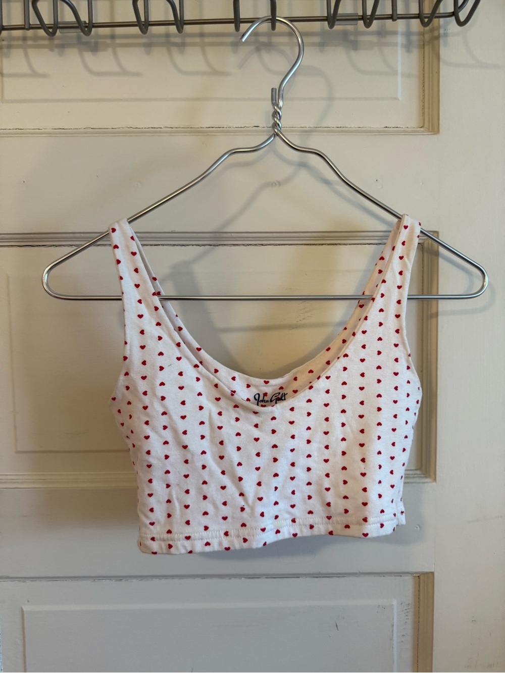 Brandy Melville White Crop Tank with Red Heart Print